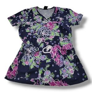Ecko Top Size Small S Eckó Red Scrub Top EckóRed Top Rhino Floral Print Colorful